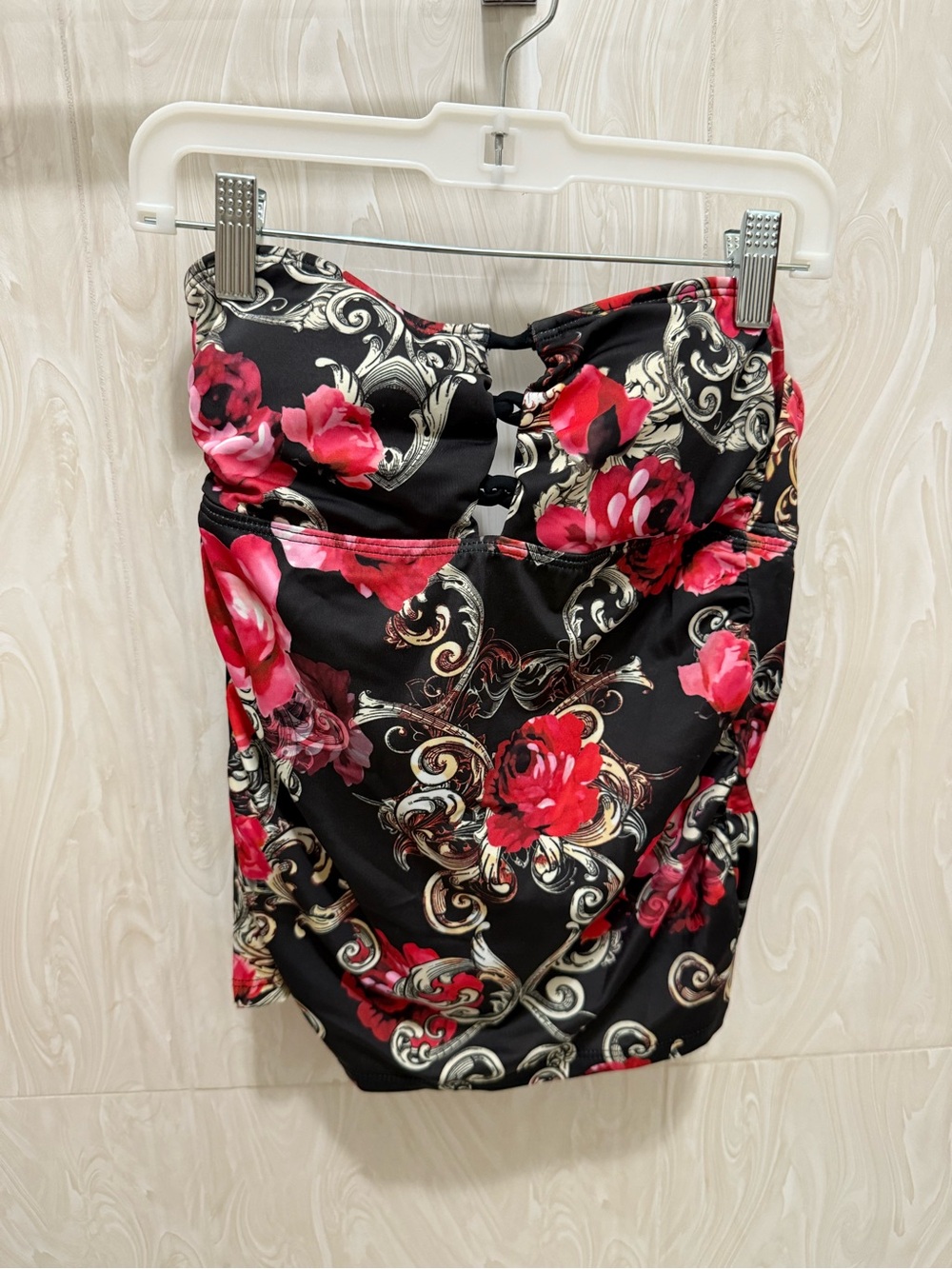 Guess Black and red floral print swimsuit tube top XS NWT